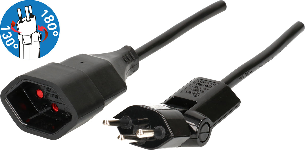 Max Hauri AG Verlängerungskabel – T12–T13, 1 m, IP20, innen, 3×1 mm² H05VV-F, schwarz