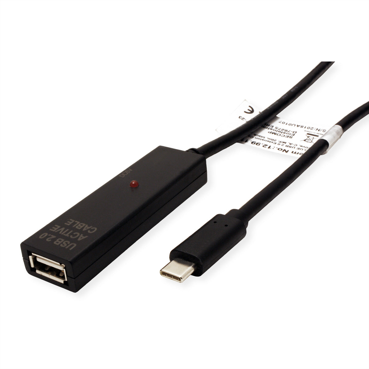 VALUE USB-C auf USB-A Verlängerungskabel (Stecker auf Buchse) – USB 2.0 (480 Mbit/s) – 15 m – aktiv – Schwarz