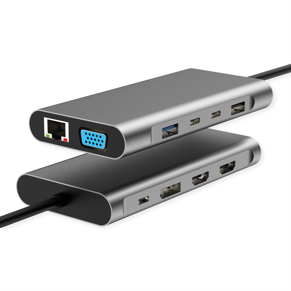VALUE Dockingstation – USB-C, 1× DP, 2× HDMI, 1× VGA, 2× USB-C, 2× USB-A, 100 W PD, GbE, für Mac/Windows