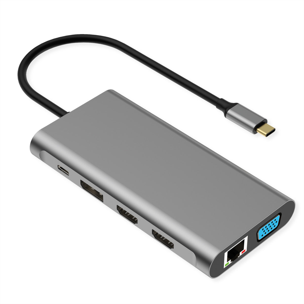 VALUE Dockingstation – USB-C, 1× DP, 2× HDMI, 1× VGA, 2× USB-C, 2× USB-A, 100 W PD, GbE, für Mac/Windows