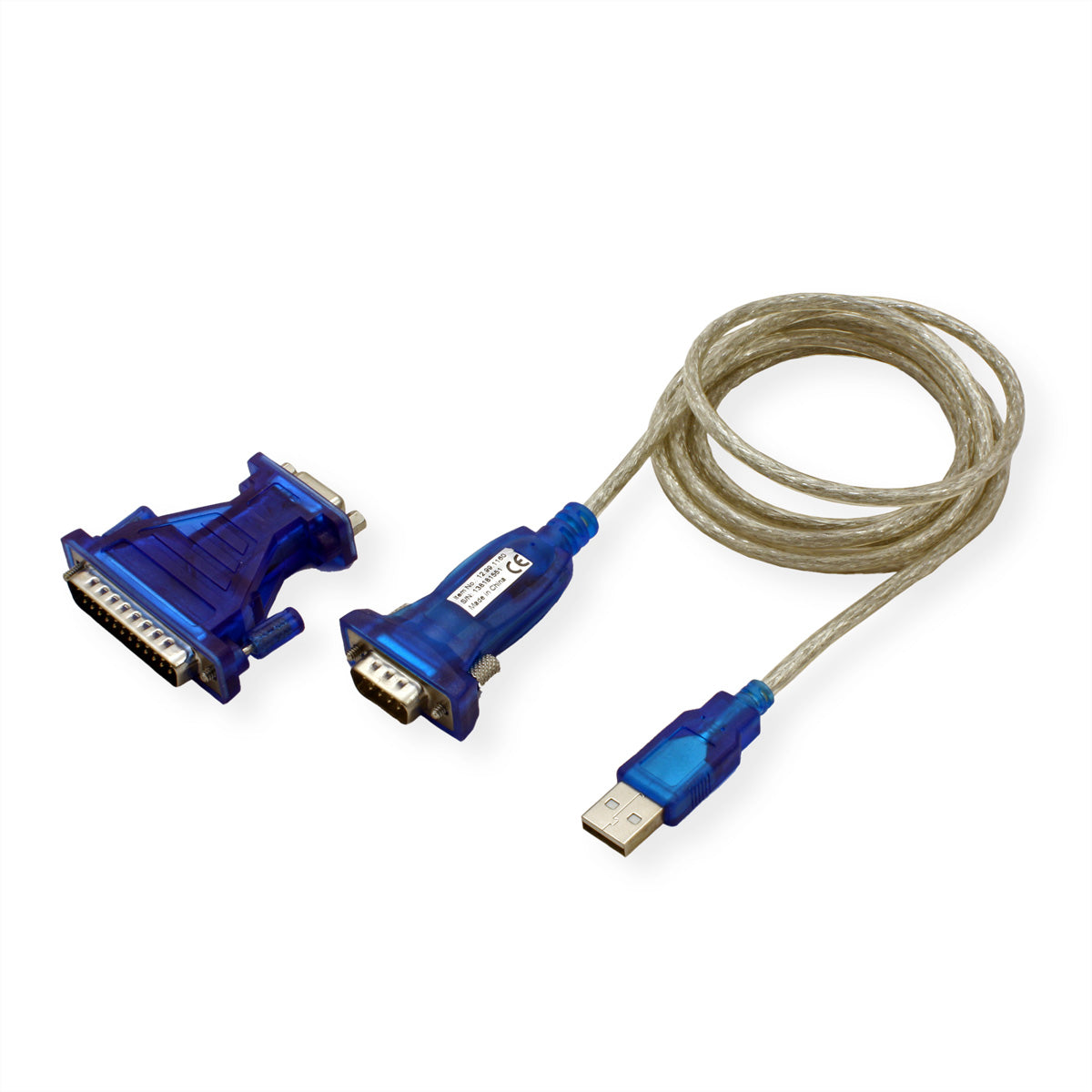 VALUE USB-Seriell Konverter USB-A zu DB-9/DB-25 – USB 2.0, 1,8 m, Treiber-CD, türkis