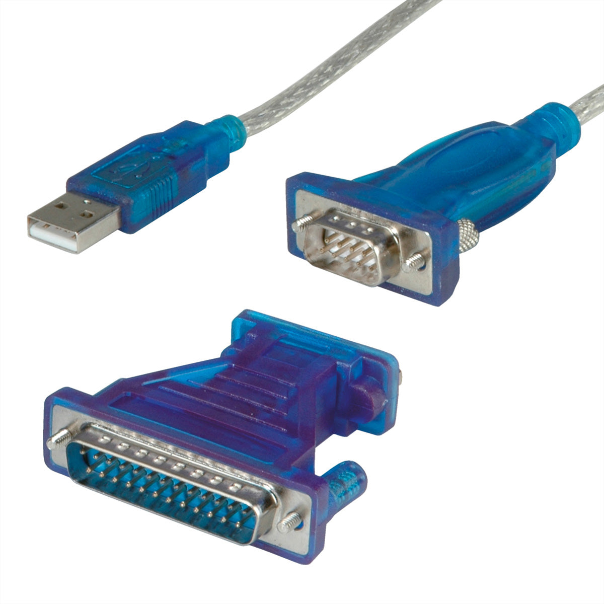 VALUE USB-Seriell Konverter USB-A zu DB-9/DB-25 – USB 2.0, 1,8 m, Treiber-CD, türkis