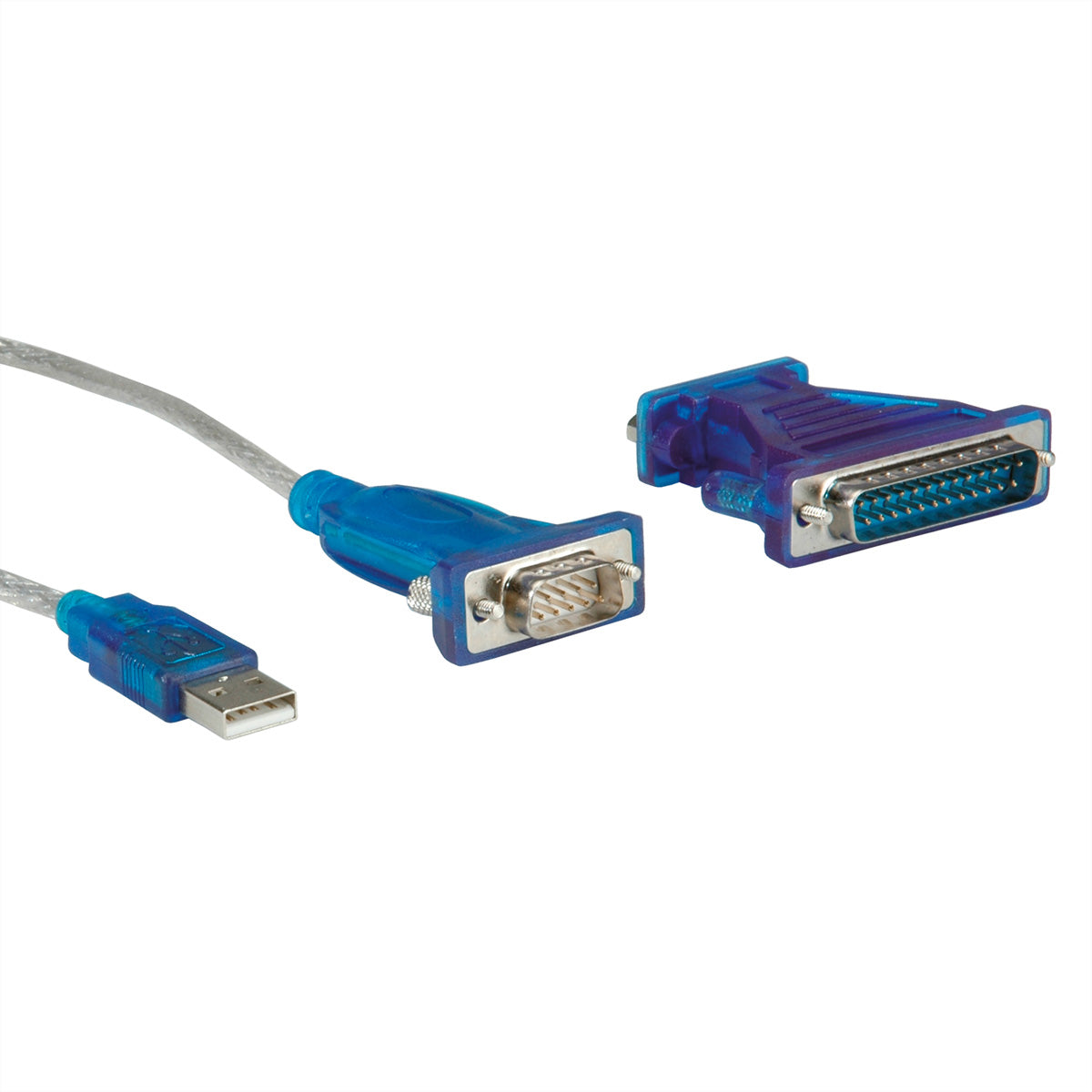 VALUE USB-Seriell Konverter USB-A zu DB-9/DB-25 – USB 2.0, 1,8 m, Treiber-CD, türkis