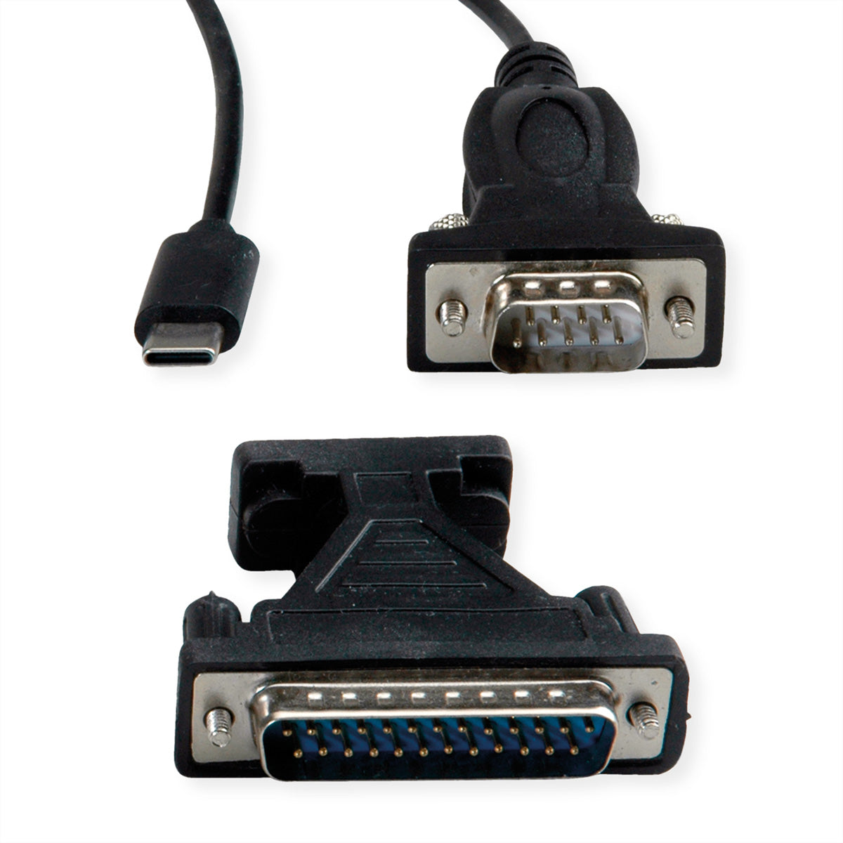 VALUE USB Seriell Konverter USB-C zu RS232 (DB9/DB25) – 1,8 m, USB 2.0/1.1 – Schwarz