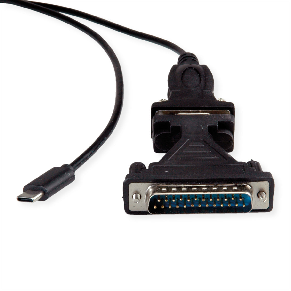 VALUE USB Seriell Konverter USB-C zu RS232 (DB9/DB25) – 1,8 m, USB 2.0/1.1 – Schwarz