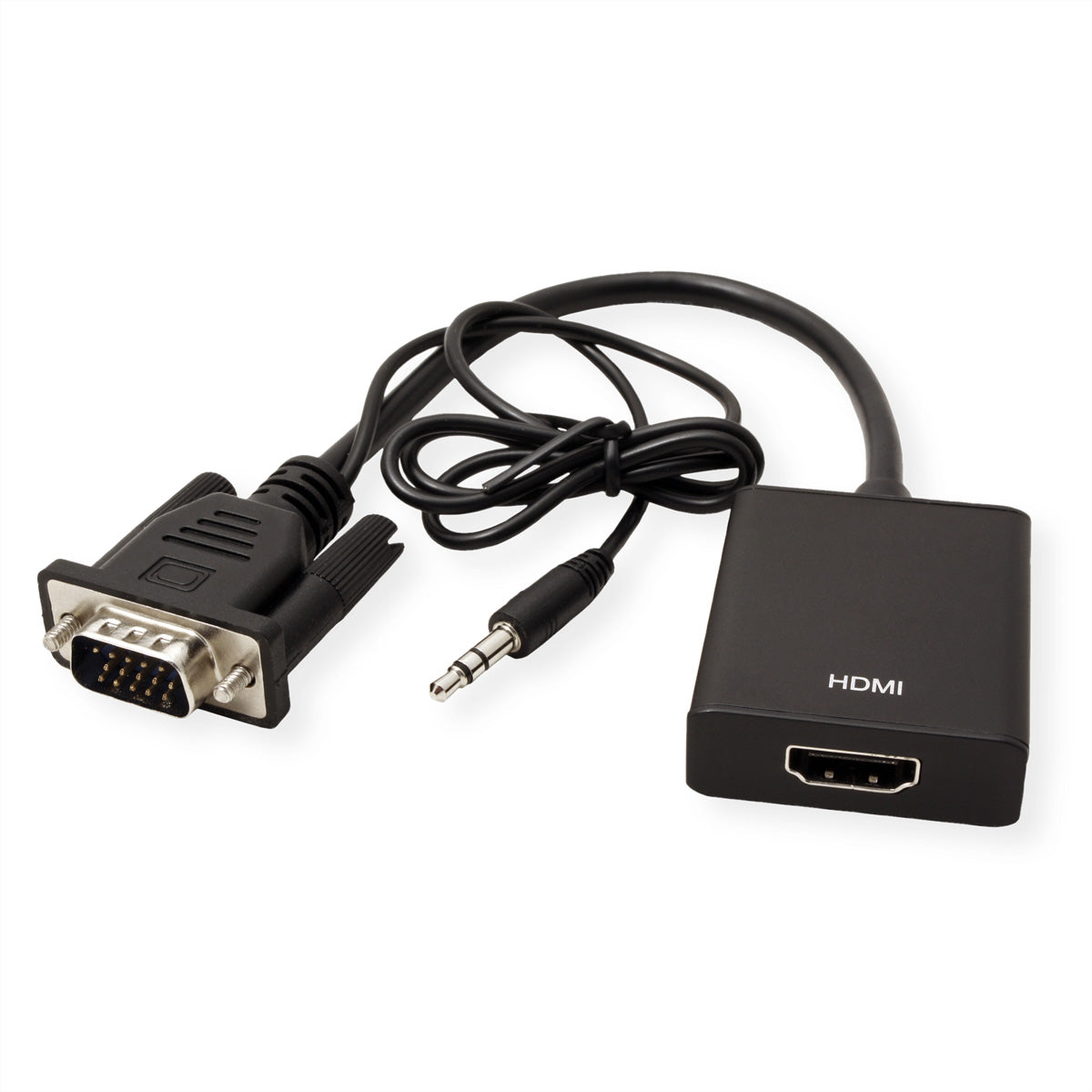 VALUE Adapter VGA zu HDMI – bis 1920 × 1200 @ 60 Hz, 0,15 m, Micro-B USB Strom, Audio eingebettet – Schwarz