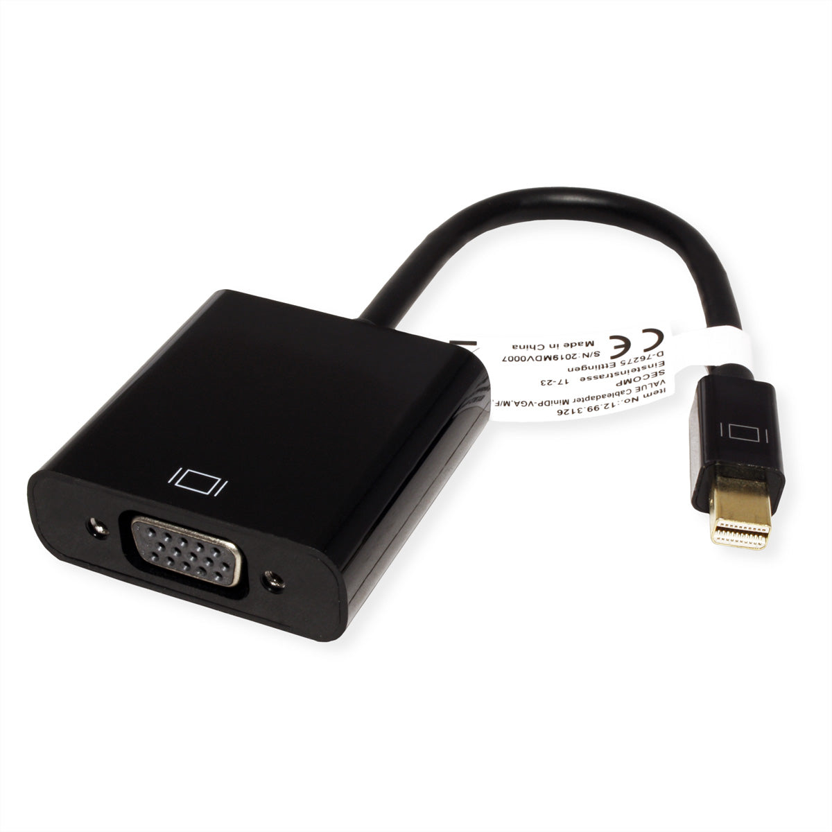 VALUE Mini DisplayPort zu VGA Adapter – 1920 × 1200 @ 60 Hz, 0,15 m, aktiv, schwarz