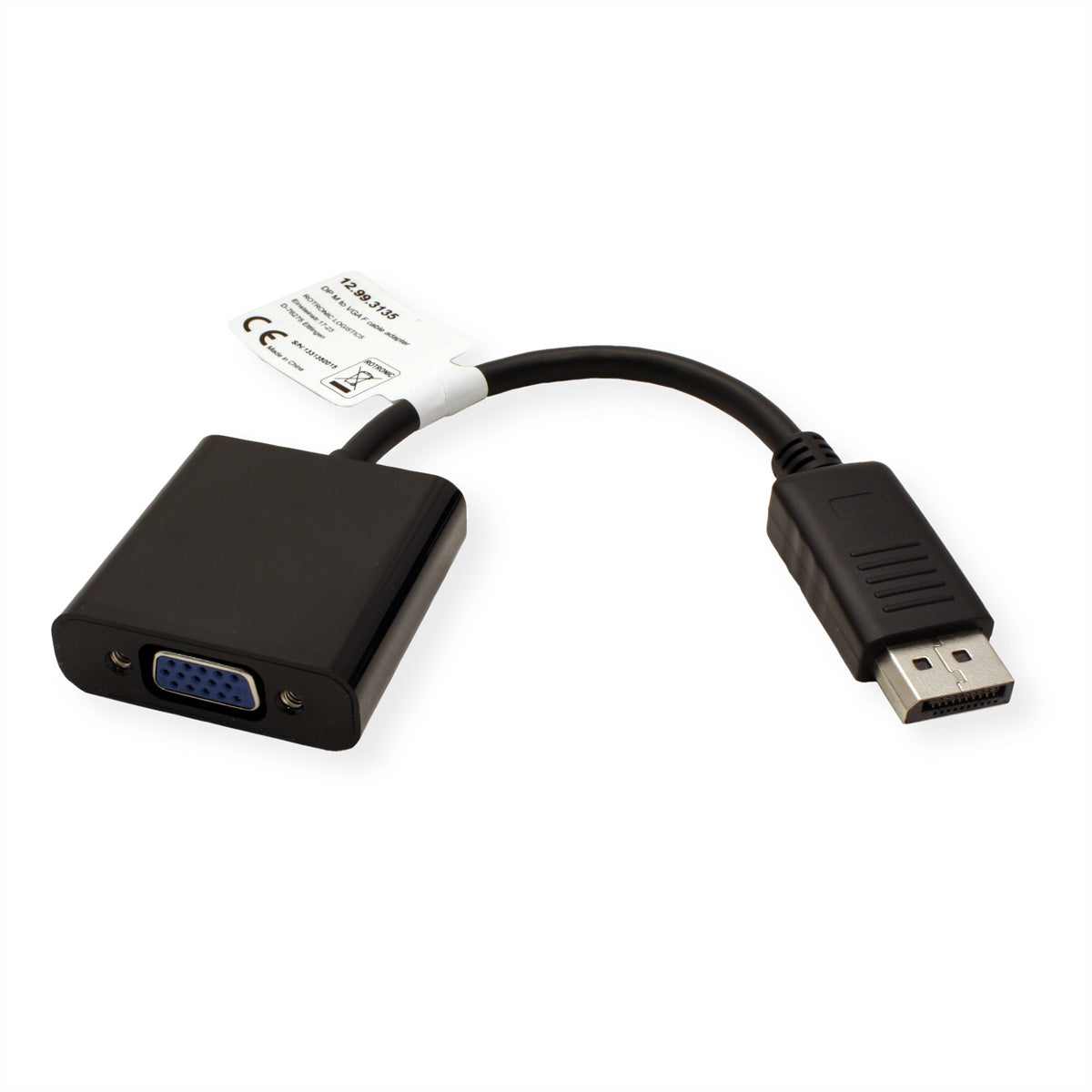 VALUE DisplayPort zu VGA Adapter – 1920 × 1080 / 1920 × 1200 @ 60 Hz, aktiv, 0,15 m – Schwarz