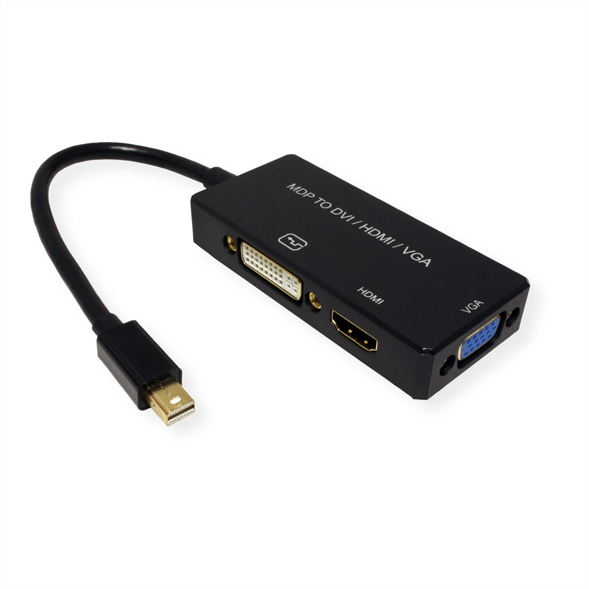 VALUE Mini DisplayPort zu VGA/DVI/HDMI Adapter – 4K (3840 × 2160) @ 60 Hz, DisplayPort 1.2, 0,1 m, Schwarz