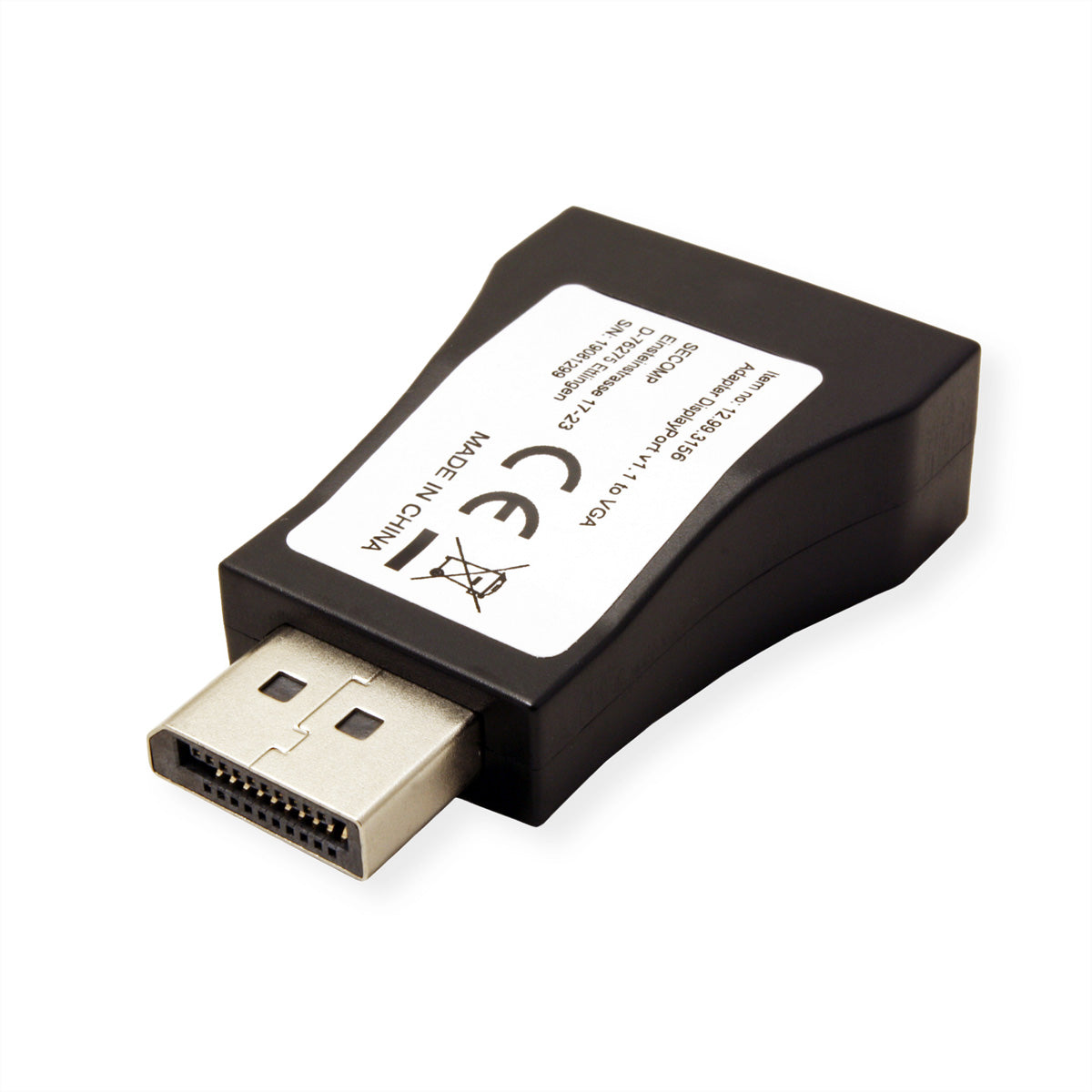 VALUE DisplayPort zu VGA Adapter – 1920 × 1200 @ 60 Hz, aktiv, für VGA-Monitore, schwarz