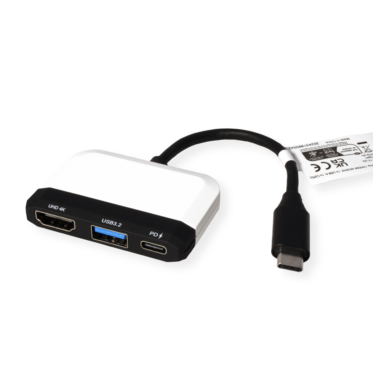 VALUE USB-C zu HDMI Adapter – 4K (3840 × 2160) @ 30 Hz, 1× HDMI, 1× USB-A (USB 3.2 Gen 1), 10 cm, PD