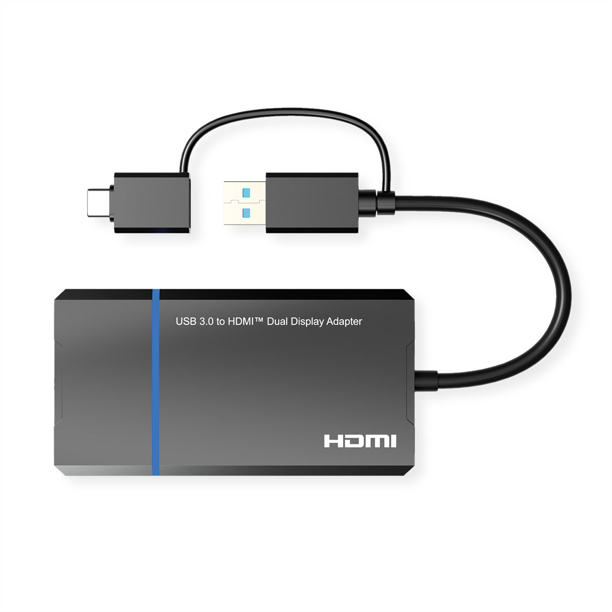 VALUE USB-A/USB-C Adapter zu 2× HDMI – 4K (3840 × 2160) @ 30 Hz + 1920 × 1080 @ 60 Hz, 0,15 m, USB 3.2 Gen 1