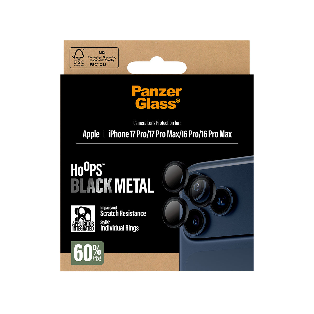 PanzerGlass Kameraschutz – für Apple iPhone 17 Pro/17 Pro Max/16 Pro (u. a.), Hartglas, Schwarz