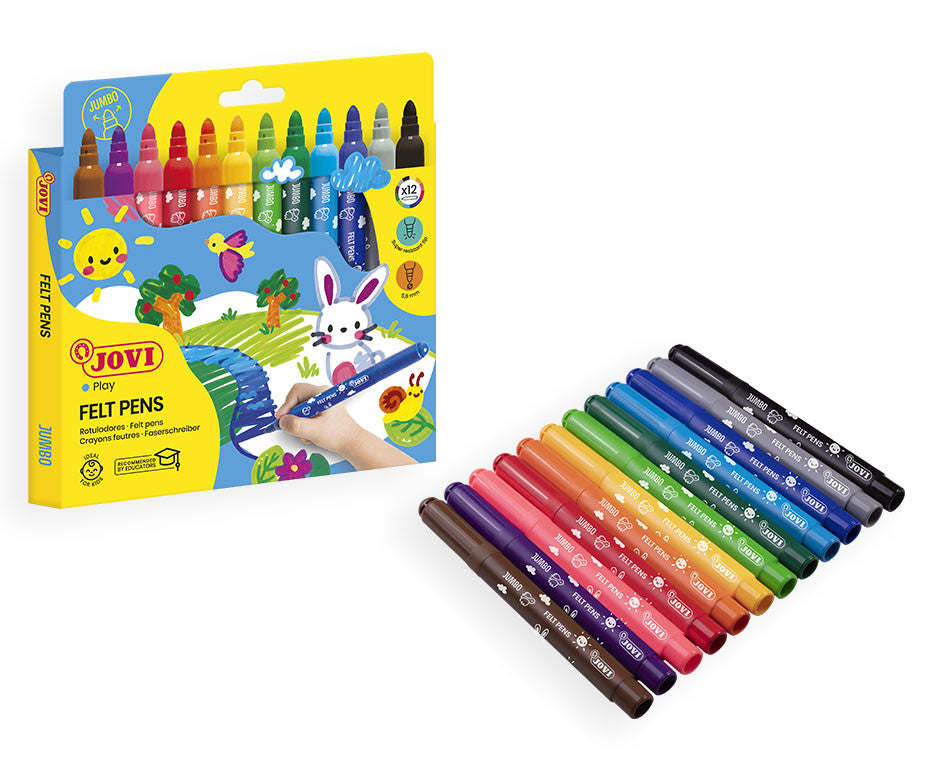 Jovi Jumbo Filzstifte – Rundspitze, 5,8 mm, abwaschbar, 12 Farben