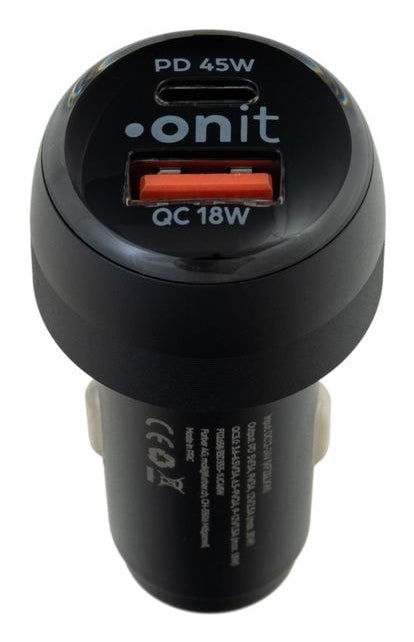 ONIT F02659 Auto-Ladegerät 63 W – USB-C×1, USB-A×1 – PD 3.0, QC 3.0 – für 12–24 V Auto/LKW