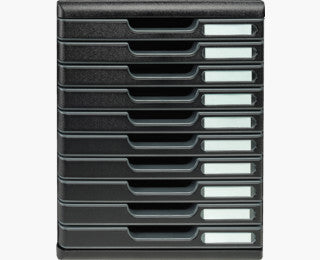 Exacompta MODULO A4 Schubladenbox – 10 Schubladen, schwarz, 350×288×320 mm, Polystyrol