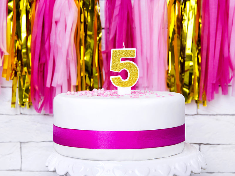 PartyDeco Geburtstagskerzen Zahl 5 – Gold – 7 cm – 1 Stk