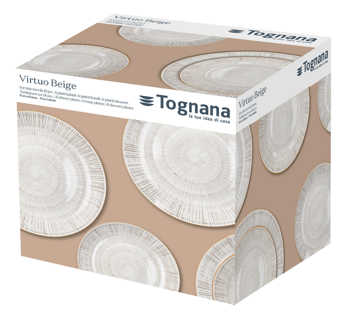 Tognana Porcellane Tognana Speise-Service Virtuo – Set 18-teilig, Ø 27/20/19 cm, Porzellan, Beige, spülmaschinenfest