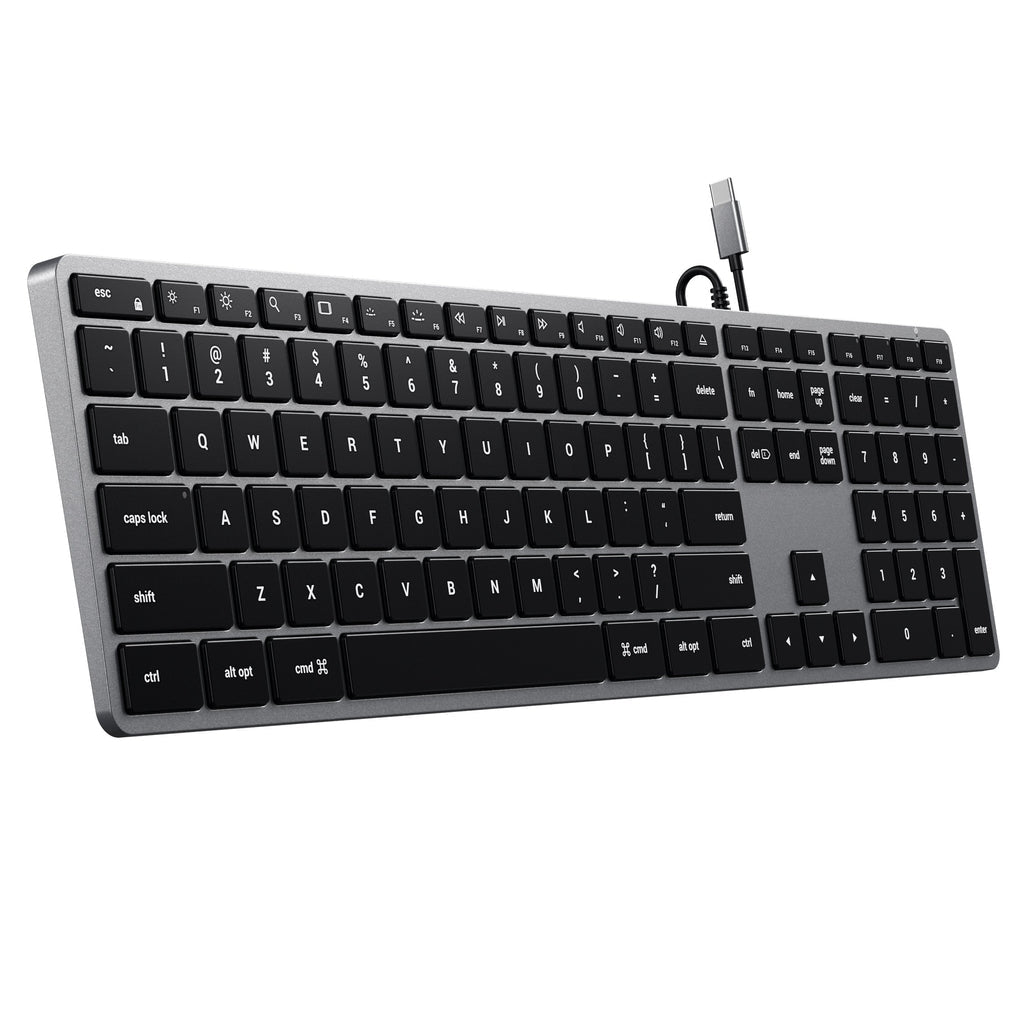 Satechi Slim W3 – Tastatur – kabelgebunden – USB‑C – QWERTZ (CH) – beleuchtet – Aluminium, Schwarz