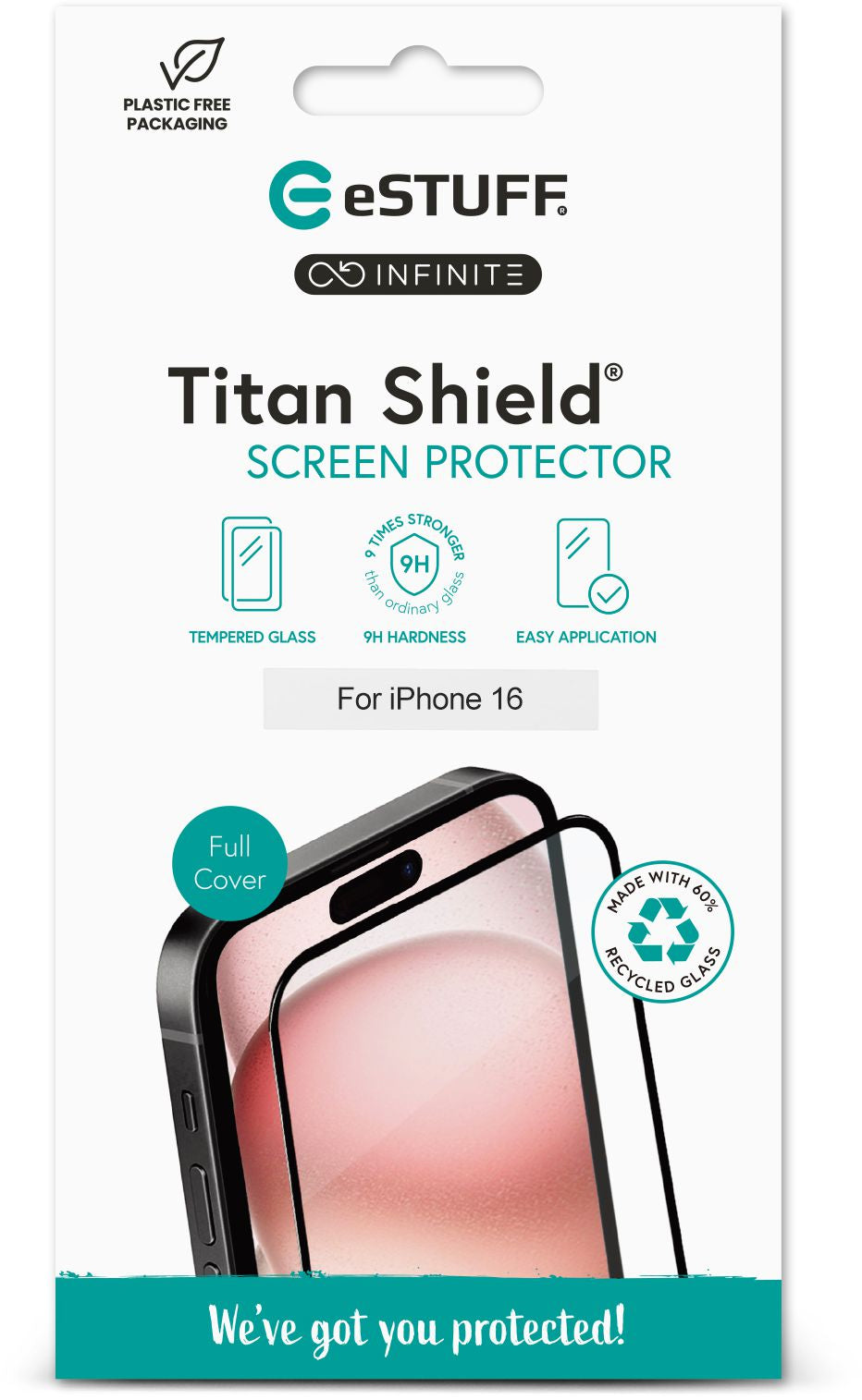 eSTUFF Displayschutz (Panzerglas), Full Cover – für iPhone 16