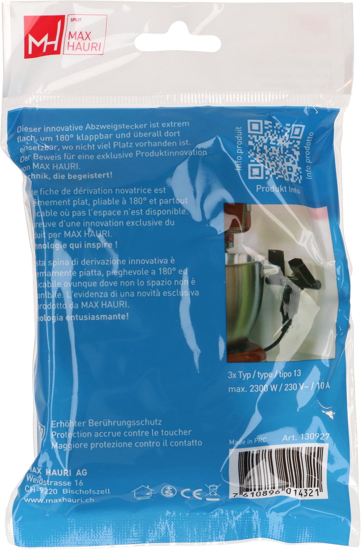 Max Hauri AG Max Hauri Steckdosenleiste, 3×T13, Eingang T12, ohne Schalter, IP20 – schwarz