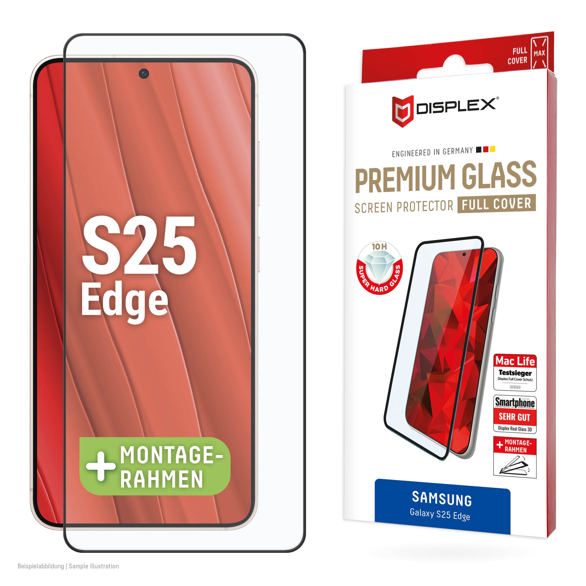 Displex Displayschutz (Panzerglas), Full Cover – für Galaxy S25 Edge – mit Applikator