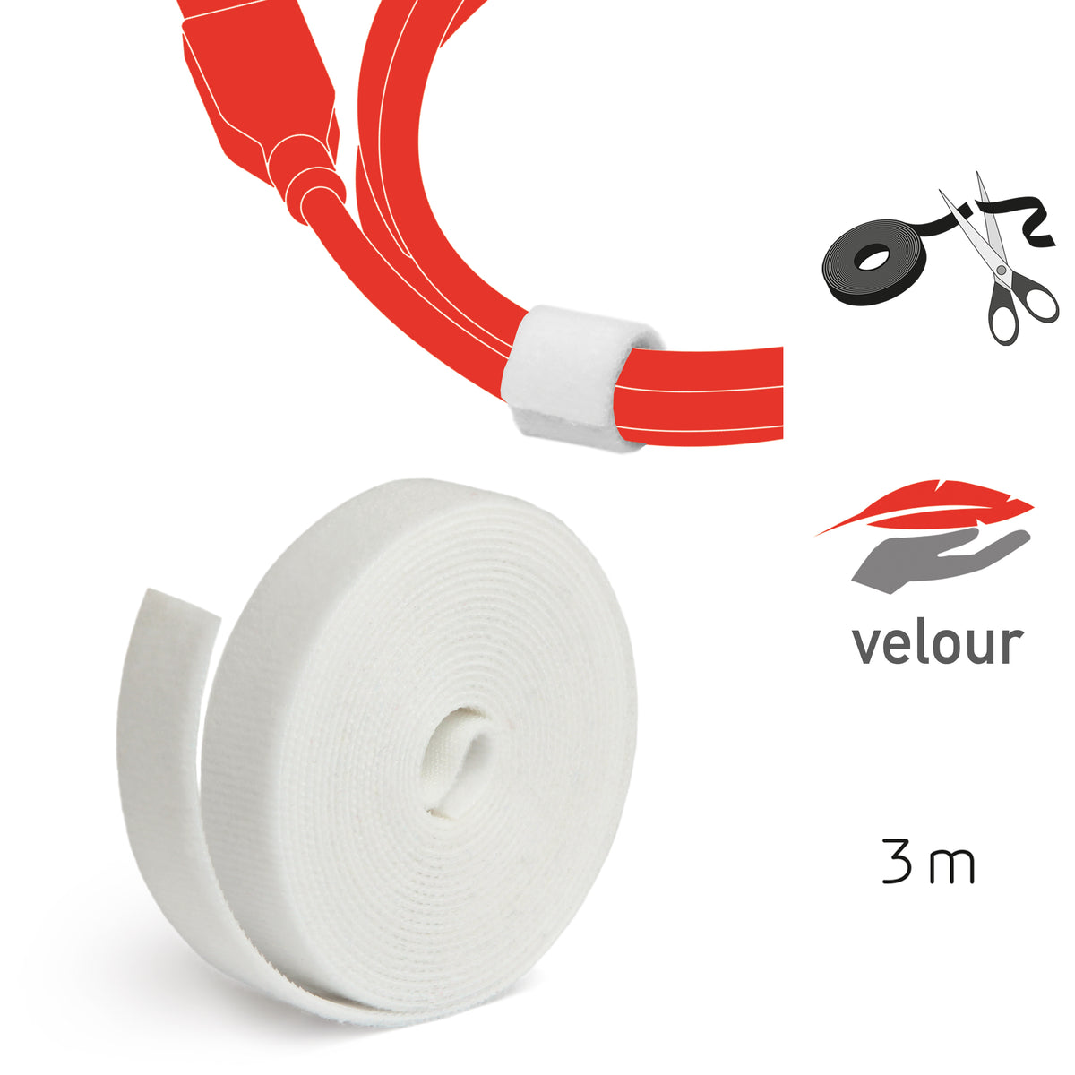 Label-the-cable Klettband, 16 mm × 3 m – weiss