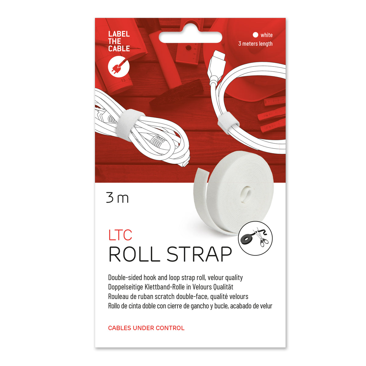 Label-the-cable Klettband, 16 mm × 3 m – weiss