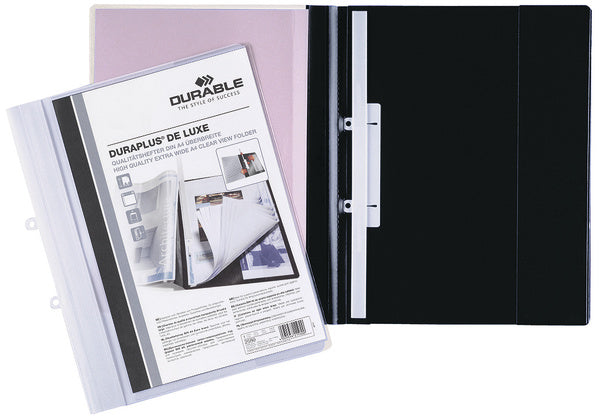 Durable Schnellhefter für A4, Kunststoff, weiss – mit Sichttasche, mit Abheftvorrichtung – bis 200 Blatt