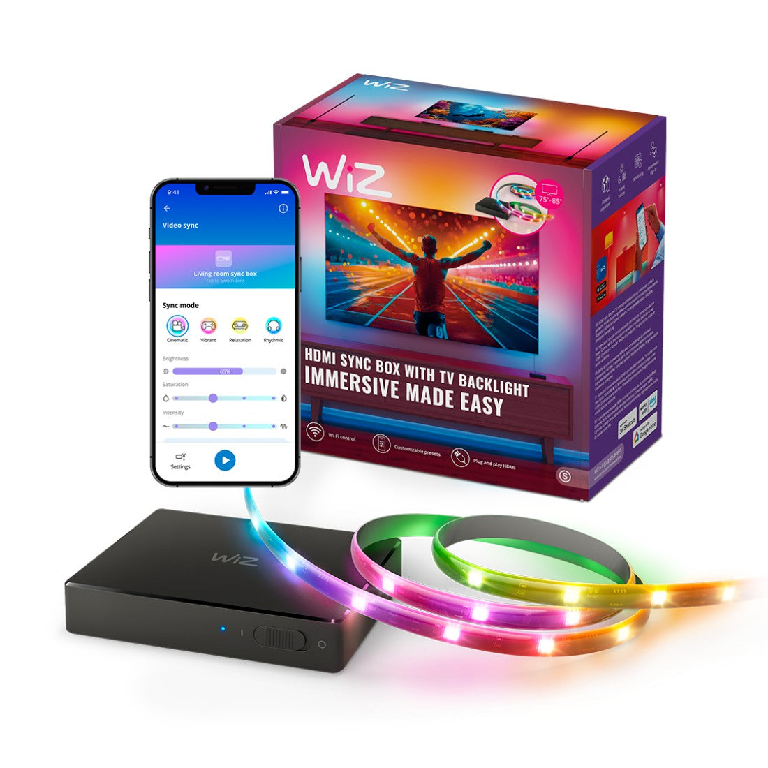 WiZ TV-Leuchtband Sync-Box – 3,4 m, 148 lm, 21 W, 2700–6500 K, dimmbar, WiFi/BT, schwarz