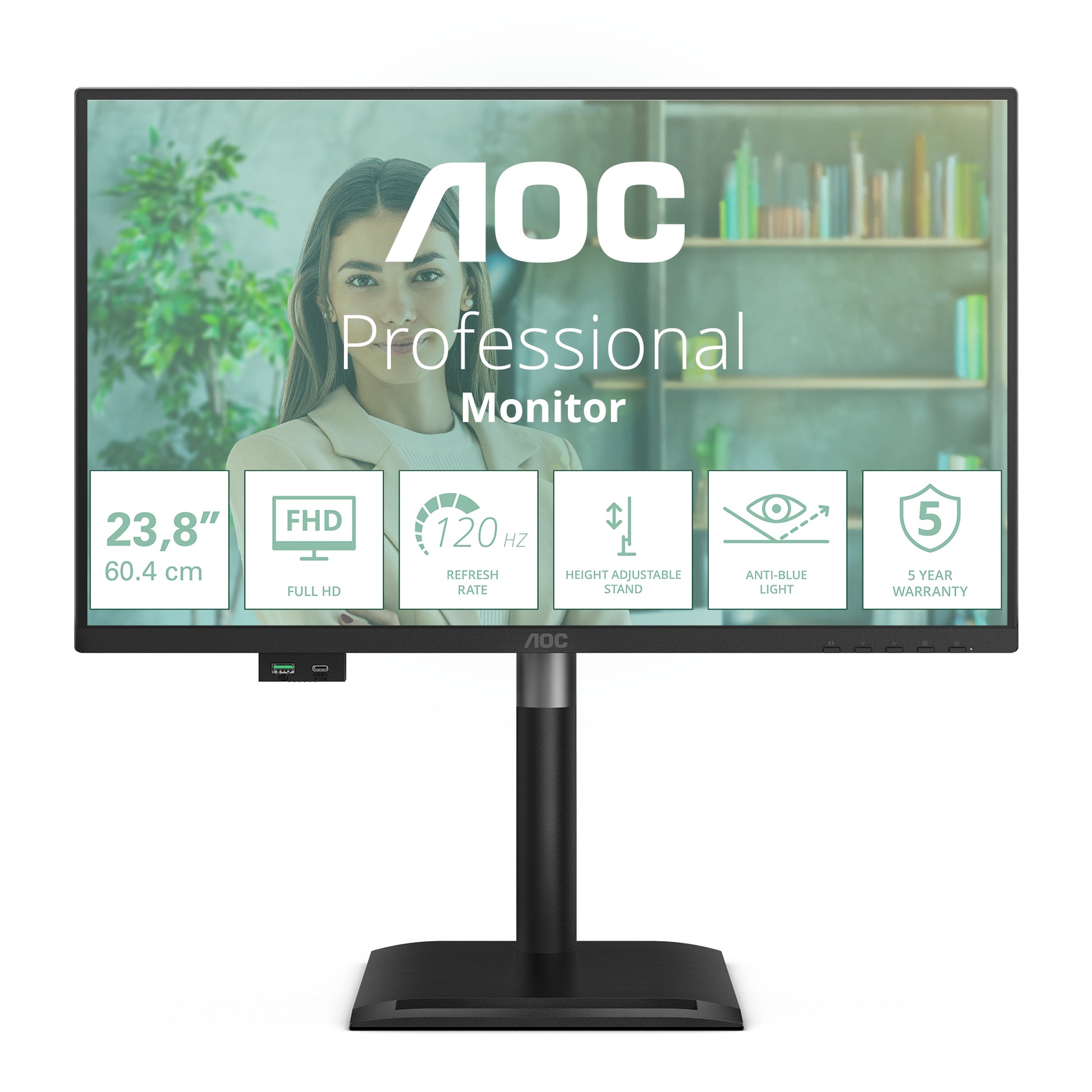 AOC 24P4U – Monitor, 23,8", 1920 × 1080 (Full HD), IPS, 60 Hz, VESA 100 × 100, Schwarz