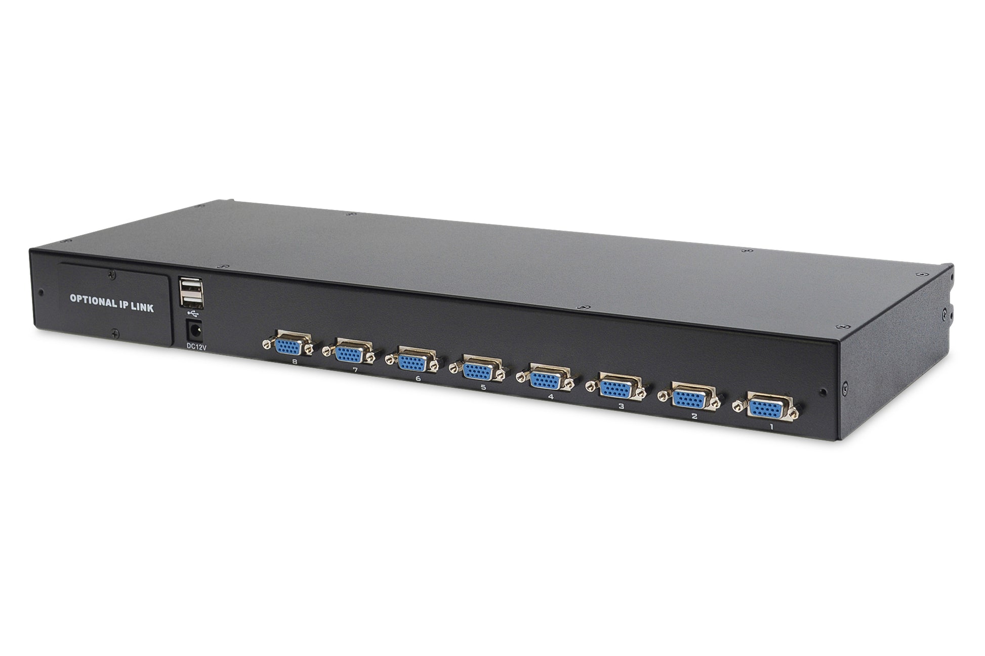 Digitus 19" Rack-LCD-Konsole – 1366 × 768, 8-Port VGA KVM, Layout DE – 1U