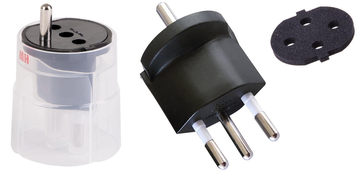 Max Hauri AG Fixadapter Schuko zu Typ 12 – 230 V, 10 A, 3-polig, nicht demontierbar, Dichtung, Schwarz