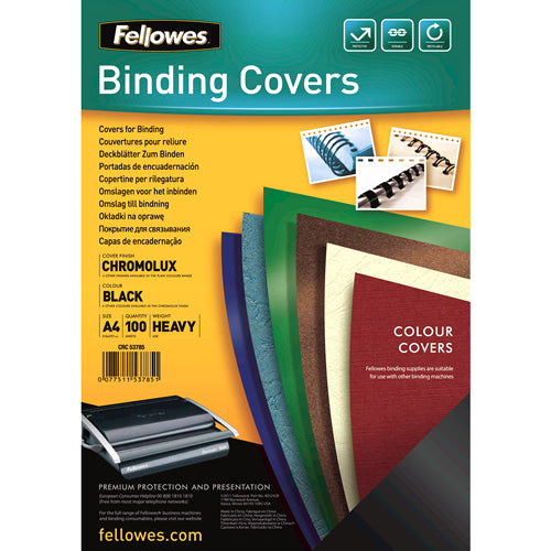 Fellowes Deckblätter A4 – Schwarz, Karton 250 g/m² – 100 Stk.