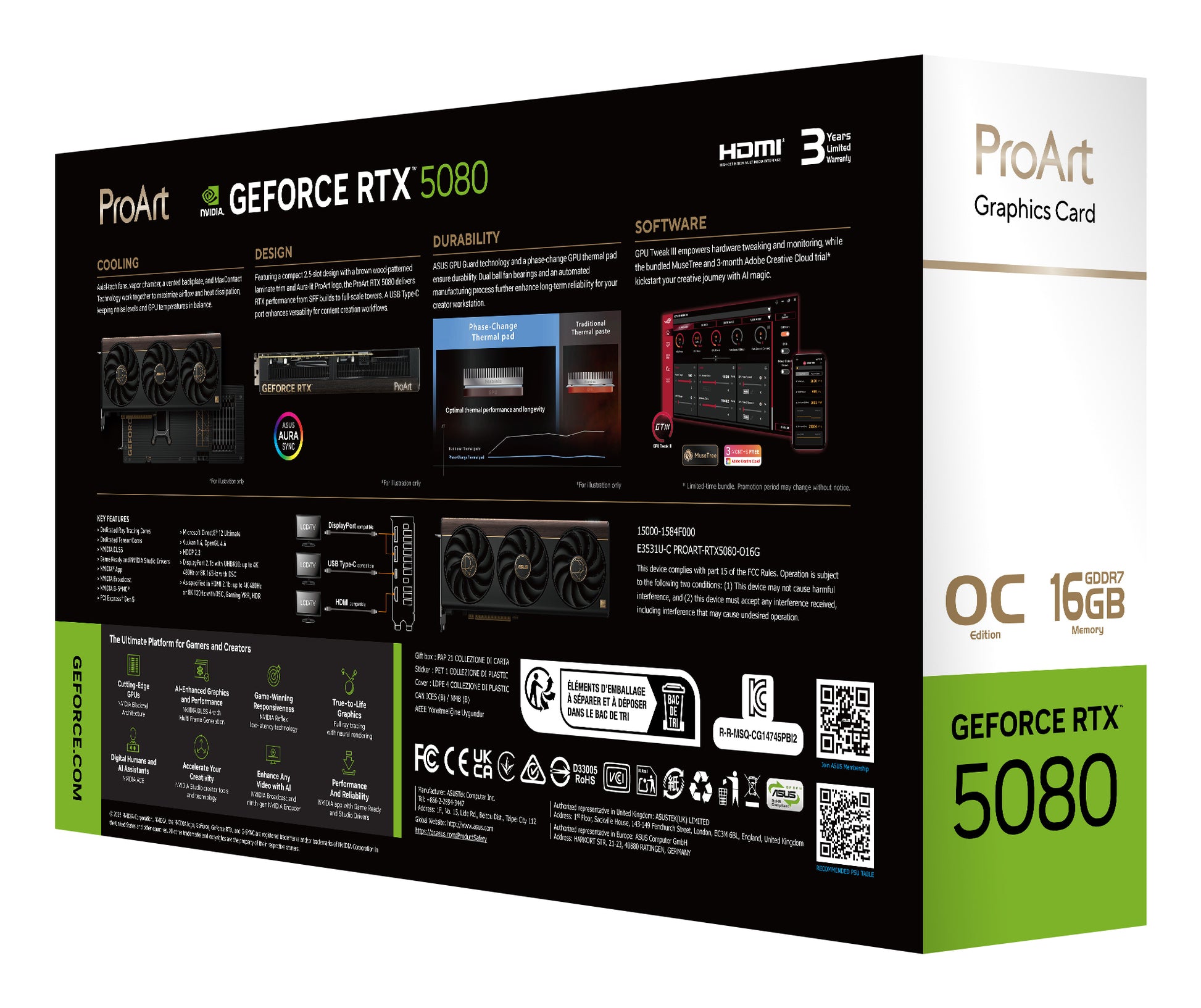 ASUS PROART-RTX5080-O16G – PCIe Grafikkarte – 3×DP, 1×HDMI, 1×USB-C, PCIe 5.0, 850 W, 1×16-polig