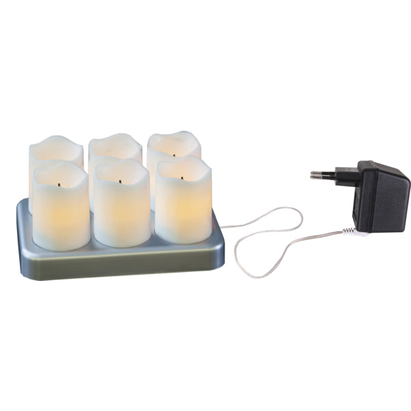 Star Trading LED-Teelicht Chargeme – 6er Set, Warmweiss, Akkubetrieb, NiMH-Akku, Flackernd, Weiss