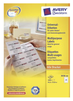 Avery Etiketten, 65 mm × 34 mm, weiss, Papier, permanent, 220 Blatt, 5280 Etiketten