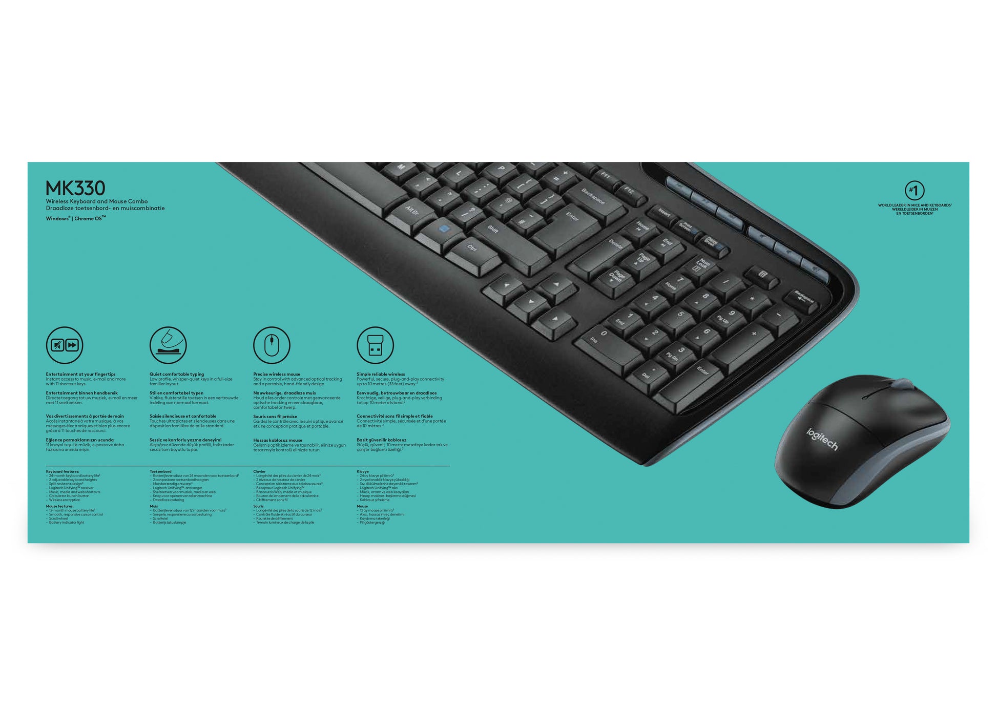 Logitech MK330 – Tastatur-Maus-Set – 100% – 2,4 GHz USB-A (Unifying-Empfänger) – QWERTY (US-INT) – Schwarz
