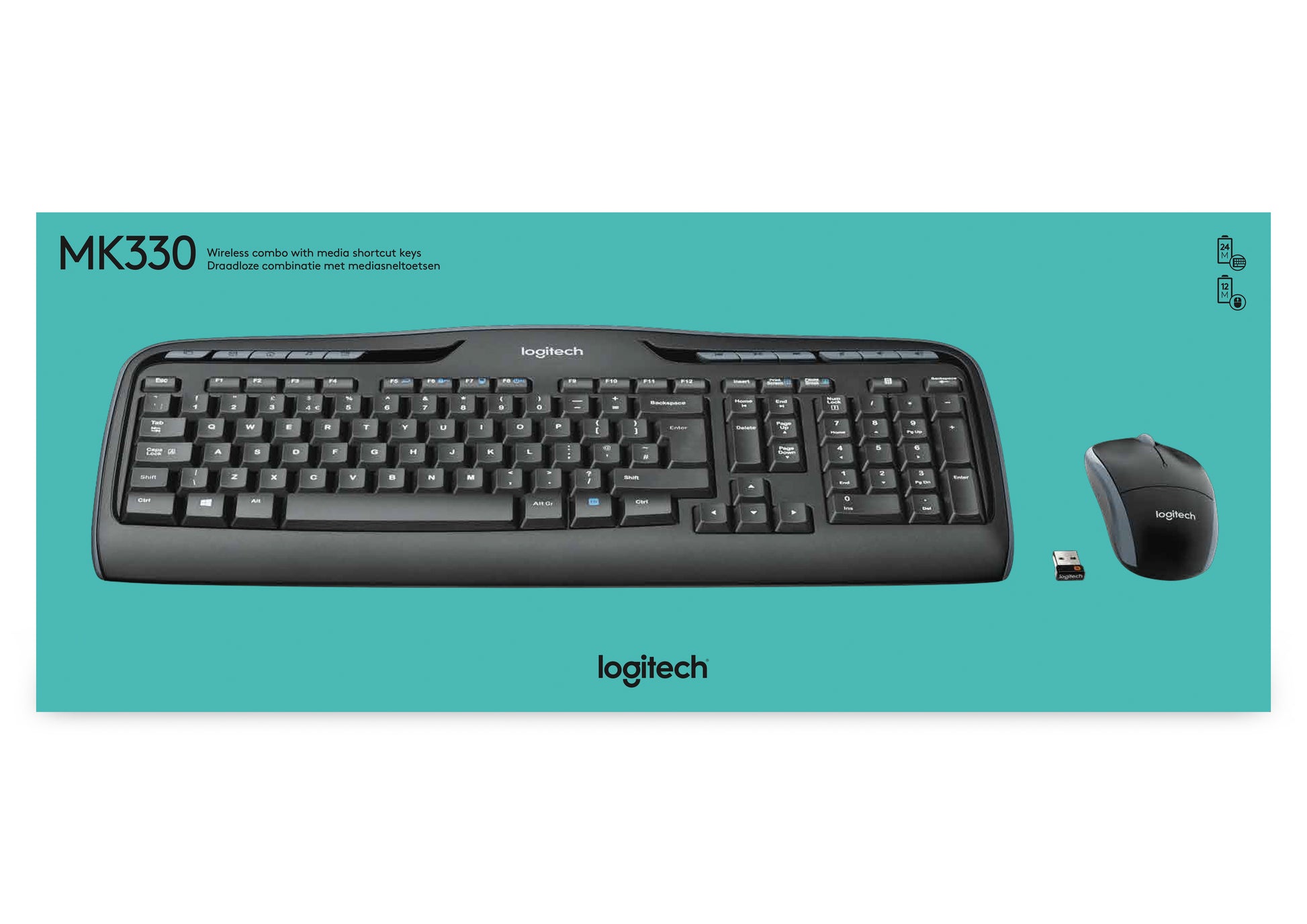 Logitech MK330 – Tastatur-Maus-Set – 100% – 2,4 GHz USB-A (Unifying-Empfänger) – QWERTY (US-INT) – Schwarz