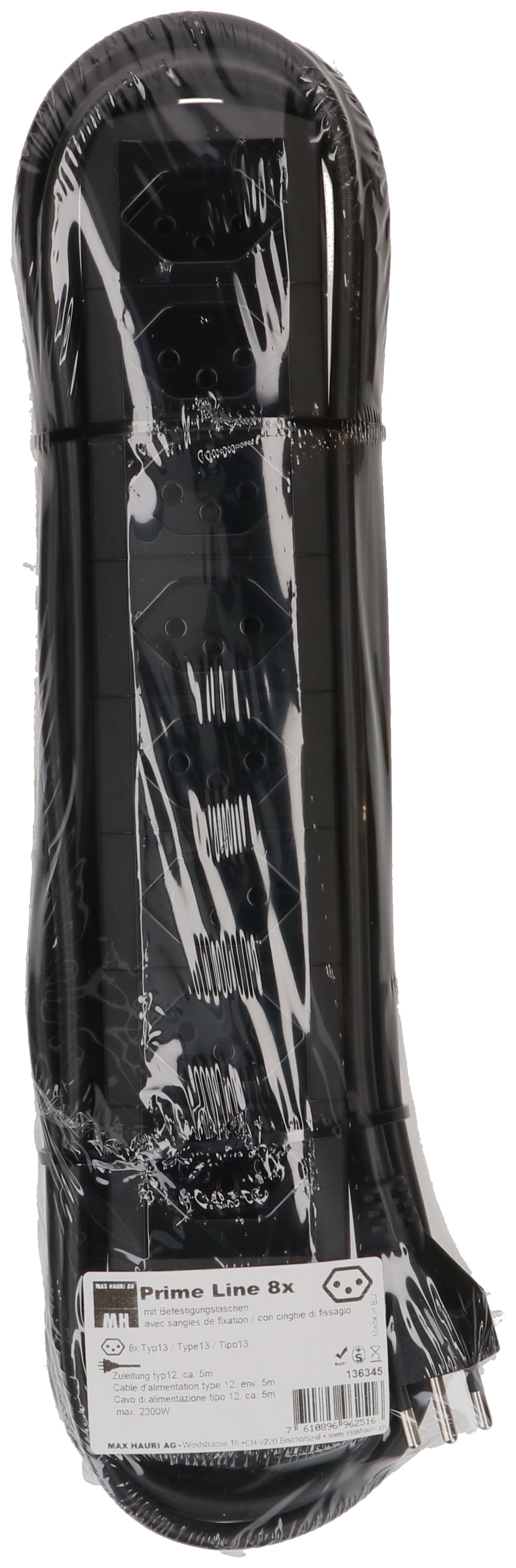 Max hauri split Max Hauri Prime Line Steckdosenleiste – 8× T13, 5 m, mit Überstromschutz, schwarz