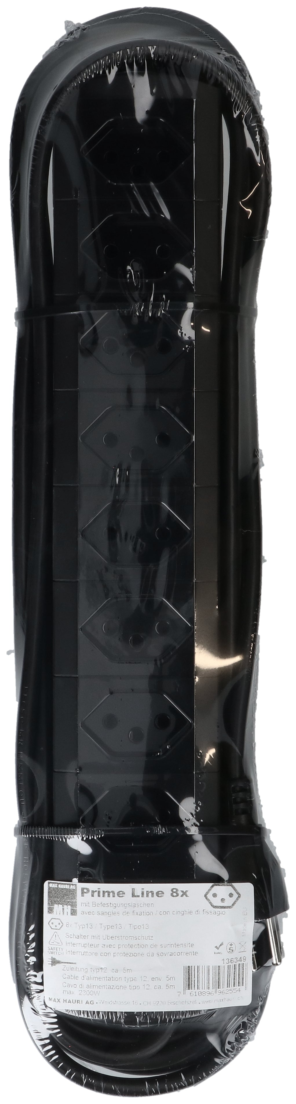 Max hauri split Max Hauri Prime Line Steckdosenleiste – 8× T13, 5 m, mit Schalter, schwarz