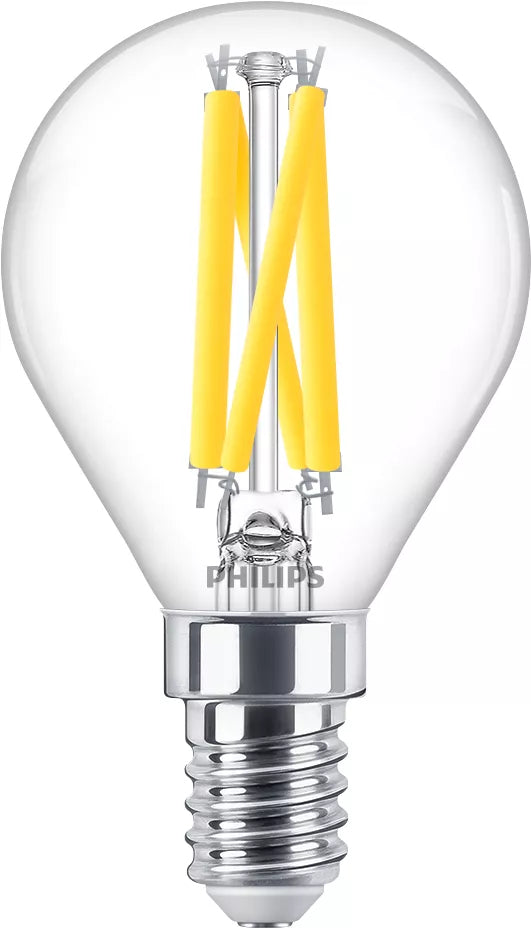 Philips by Signify Philips Leuchtmittel E14 P45 – Warmweiss 2200–2700 K, 470 lm, 3,4 W – 1 Stk., klar, Glas