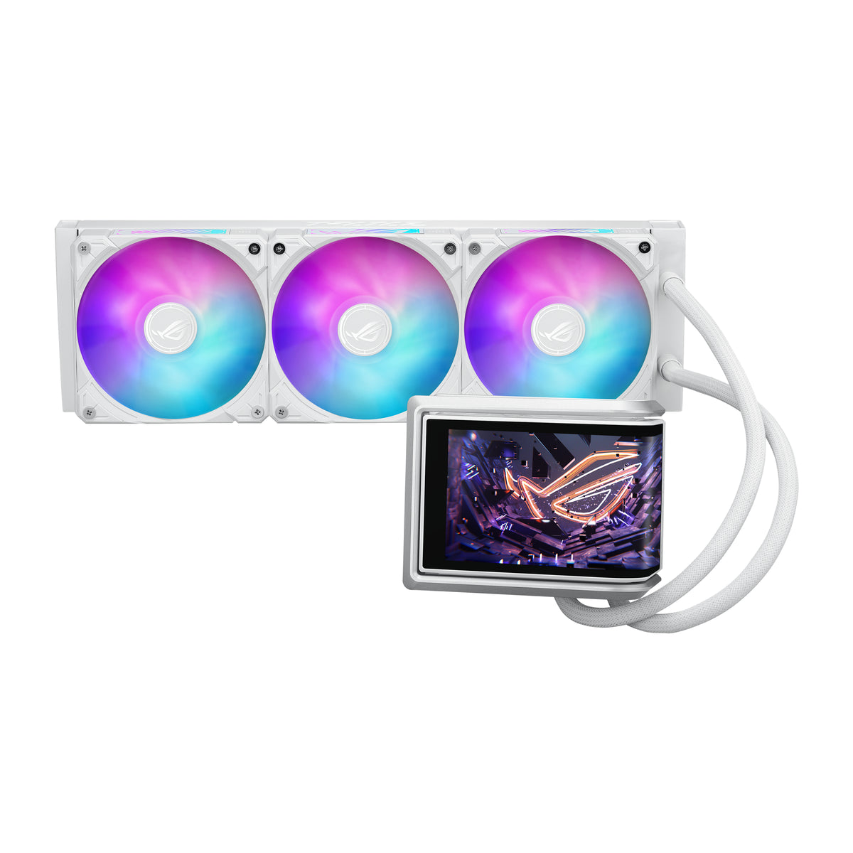ASUS ROG RYUO IV 360 ARGB WHT – AIO Flüssigkeitskühler – 360 mm, 3×120 mm Lüfter, AMOLED Display, Weiss