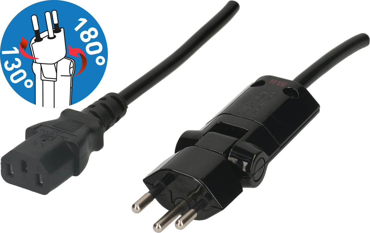 Max Hauri AG Max Hauri Netzkabel – T12 clip-clap–IEC C13, 2 m, 230 V/10 A, schwarz