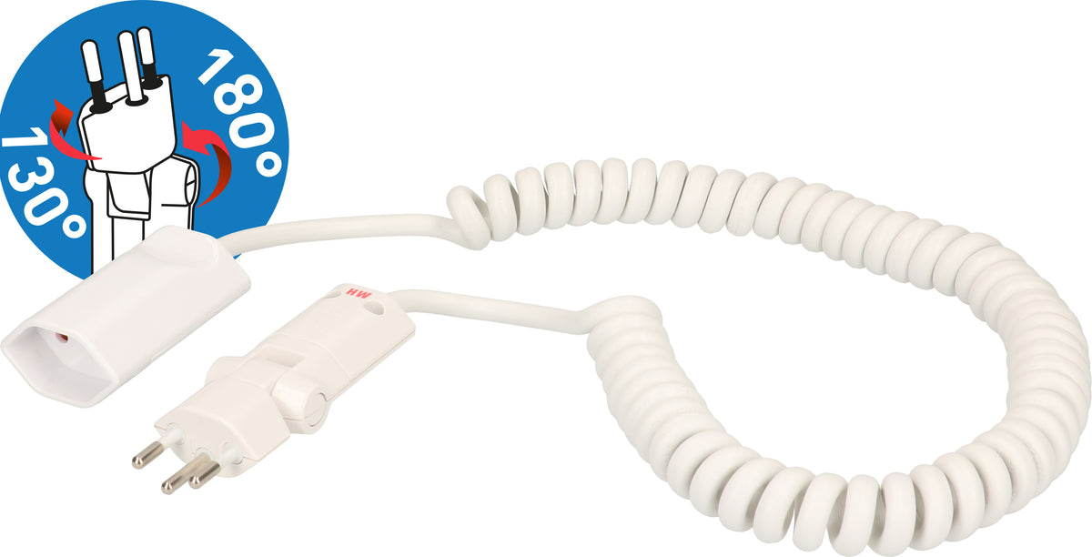 Max Hauri AG Verlängerungskabel – T12 (abgewinkelt) – T13, 0,6 m, 3×1 mm², spiralisiert, weiss