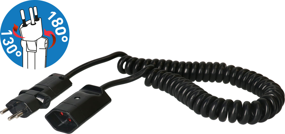 Max Hauri AG Verlängerungskabel – T12–T13, 0,6 m, spiralisiert, 3×1 mm², schwarz