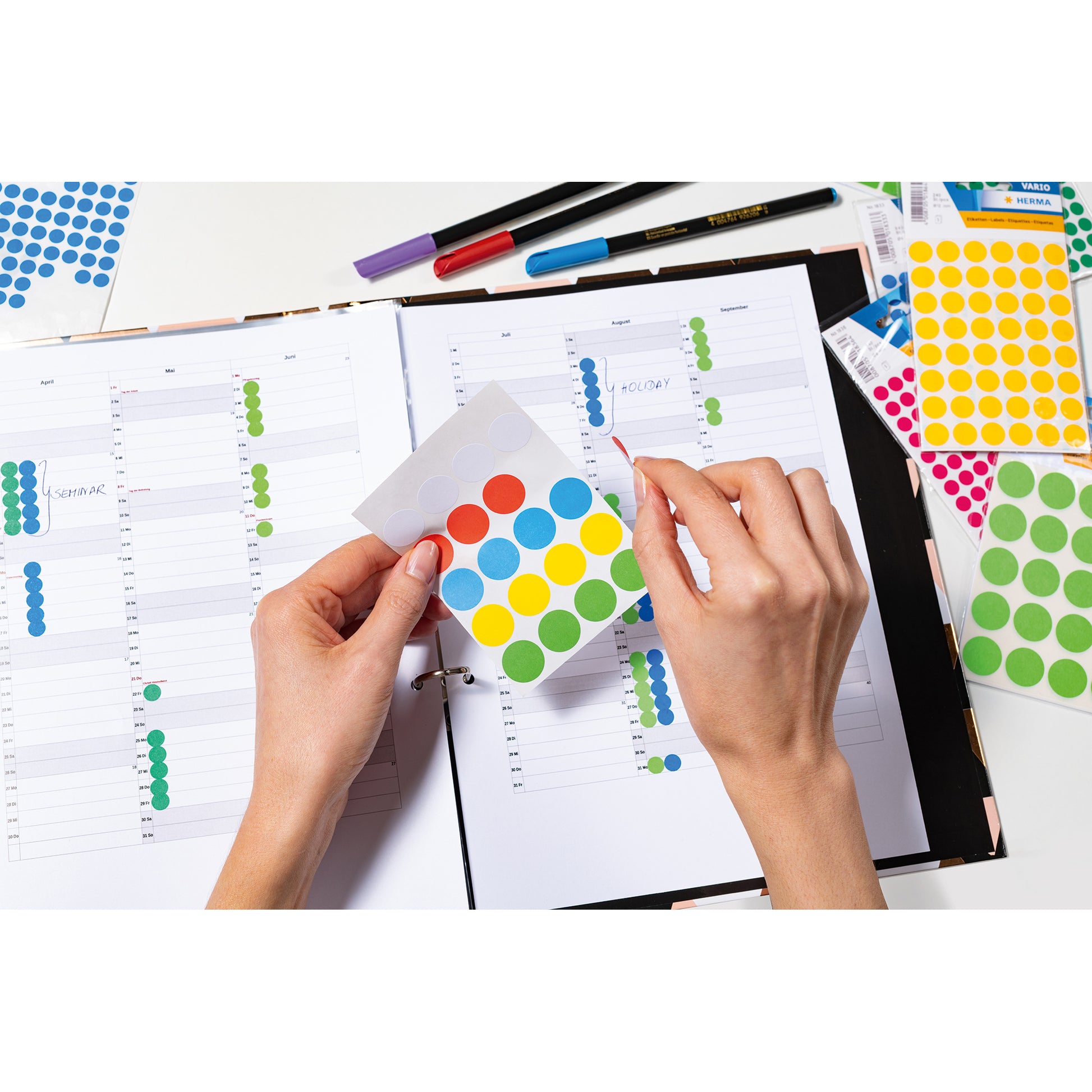 HERMA Vario Schuletiketten – Ø 13 mm, 240 Stk, 5 Bogen, Papier, permanent haftend