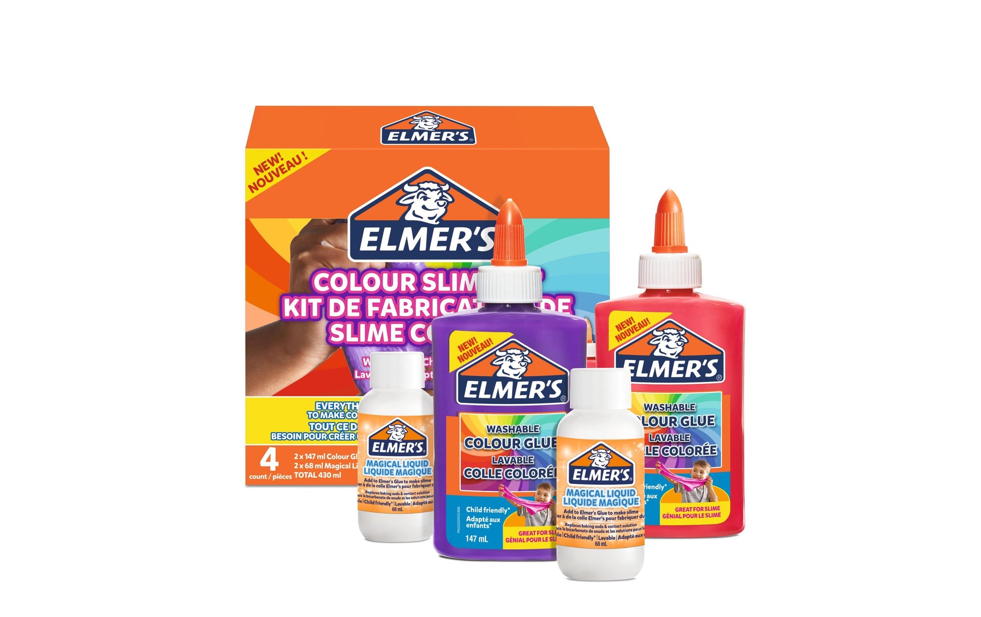 Elmer's Opaque Slime Kit – Slime-Set – 2 × 147 ml Kleber, 2 × 68 ml Magical Liquid – pink, violett