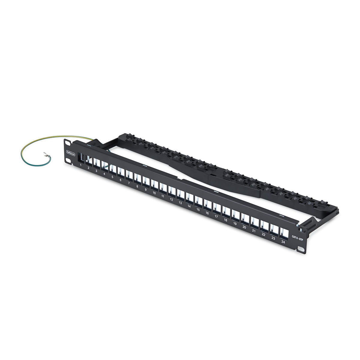 StarTech.com Keystone Patchpanel – Leer, 24× RJ-45, für Cat6a, Cat8, 19", 1U, Schwarz, Kabelmanagement