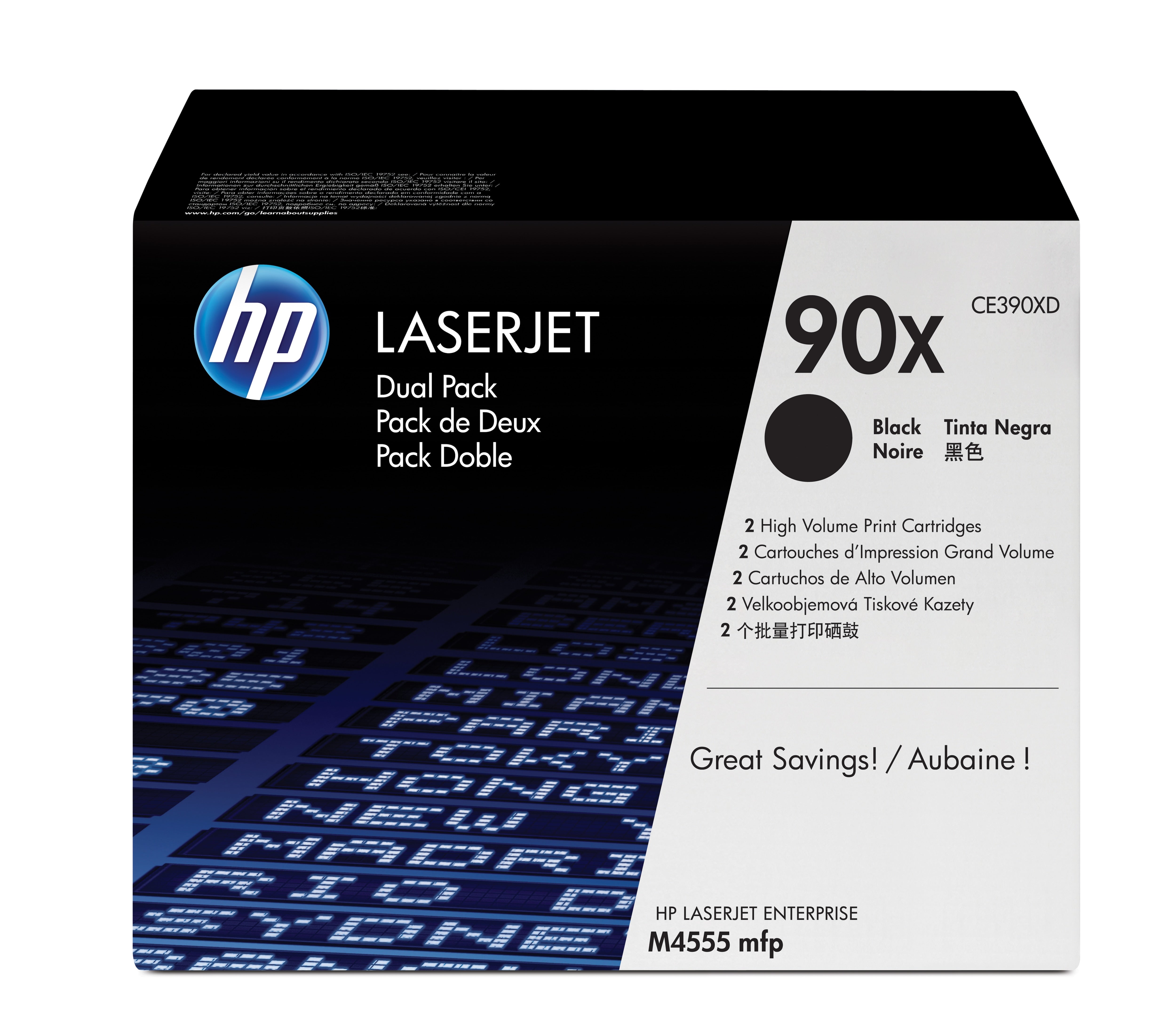 HP 90X (CE390XD) Schwarz Toner – Original XL – 2er-Pack – 48'000 Seiten – für HP LaserJet Enterprise M4555